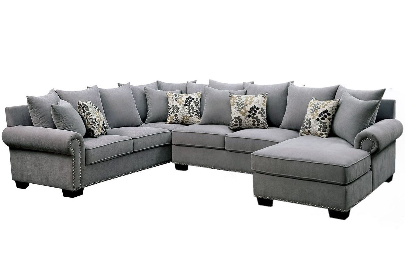 Skyler Ii Transitional Gray Fabric Upholstered Sectional Inside 2pc Polyfiber Sectional Sofas With Nailhead Trims Gray (View 9 of 15)