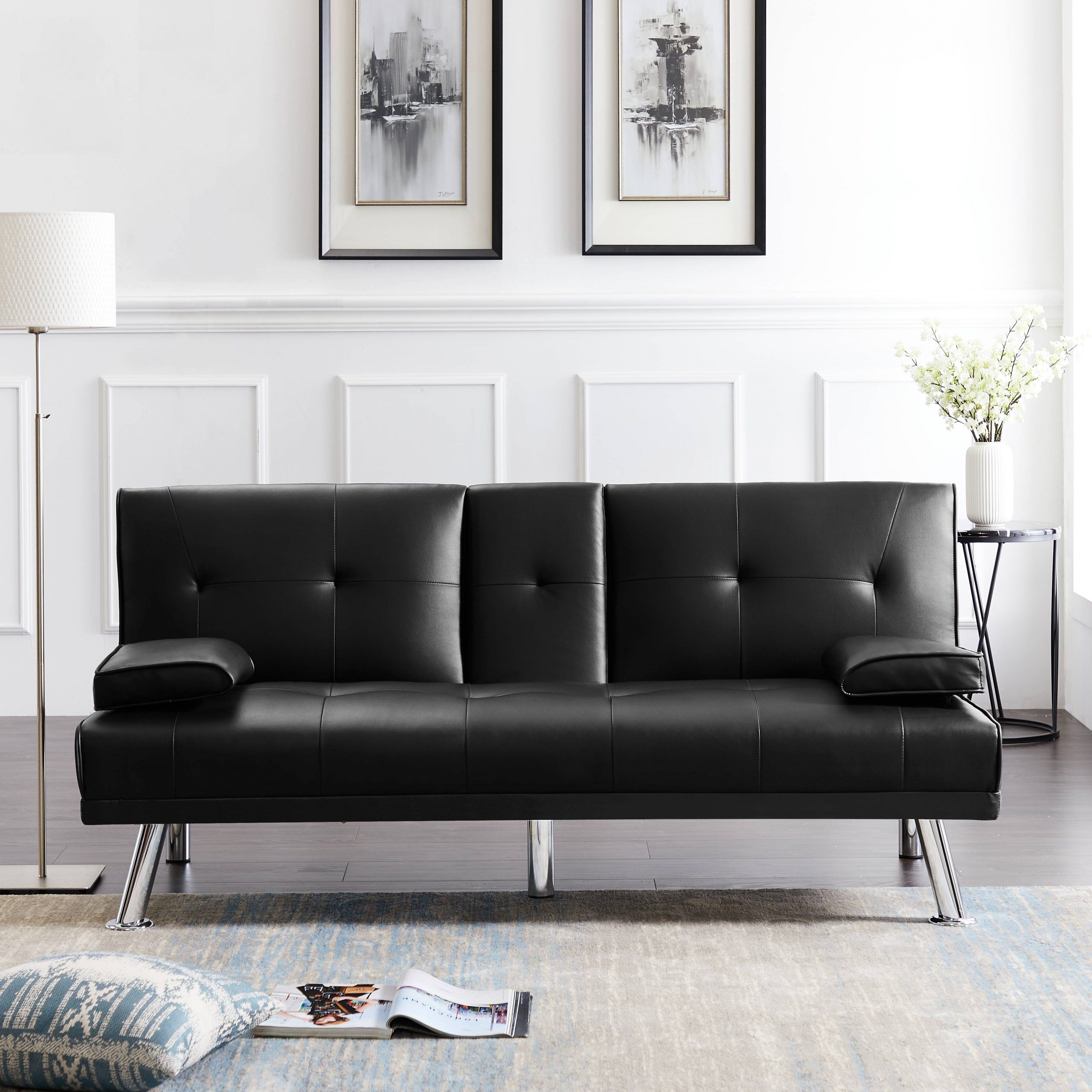 Sleeper Sofa, Urhomepro Modern Faux Leather Upholstery Regarding Celine Sectional Futon Sofas With Storage Reclining Couch (Photo 10 of 15)