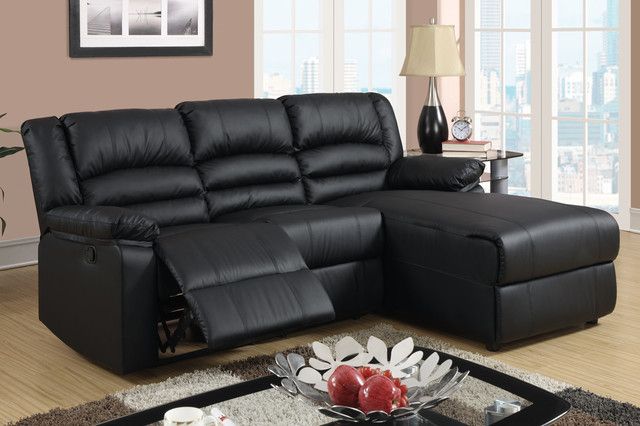 Small Black Leather Reclining Sectional Sofa Set Recliner With Bonded Leather All In One Sectional Sofas With Ottoman And 2 Pillows Brown (Photo 5 of 15)