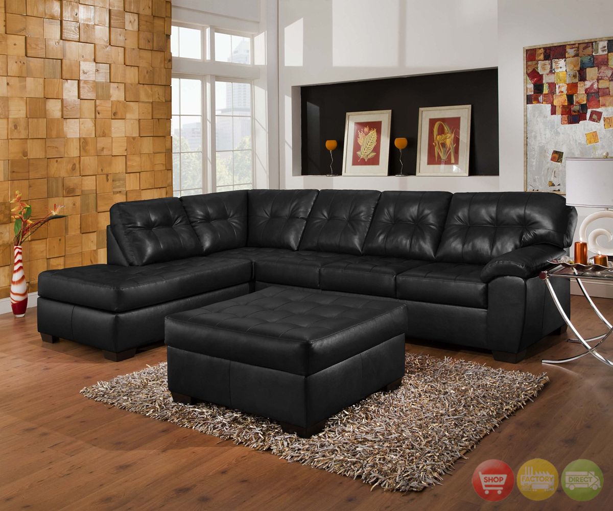 Soho Contemporary Onyx Leather Sectional Sofa W/ Left Chaise Within Wynne Contemporary Sectional Sofas Black (View 3 of 15)