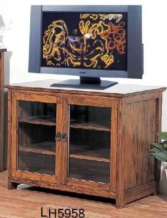 Solid Fir Wood Tv Cabinet With 2 Glass Doors And 2 Shelves Intended For Well Known Tv Stands With Drawer And Cabinets (Photo 1 of 15)