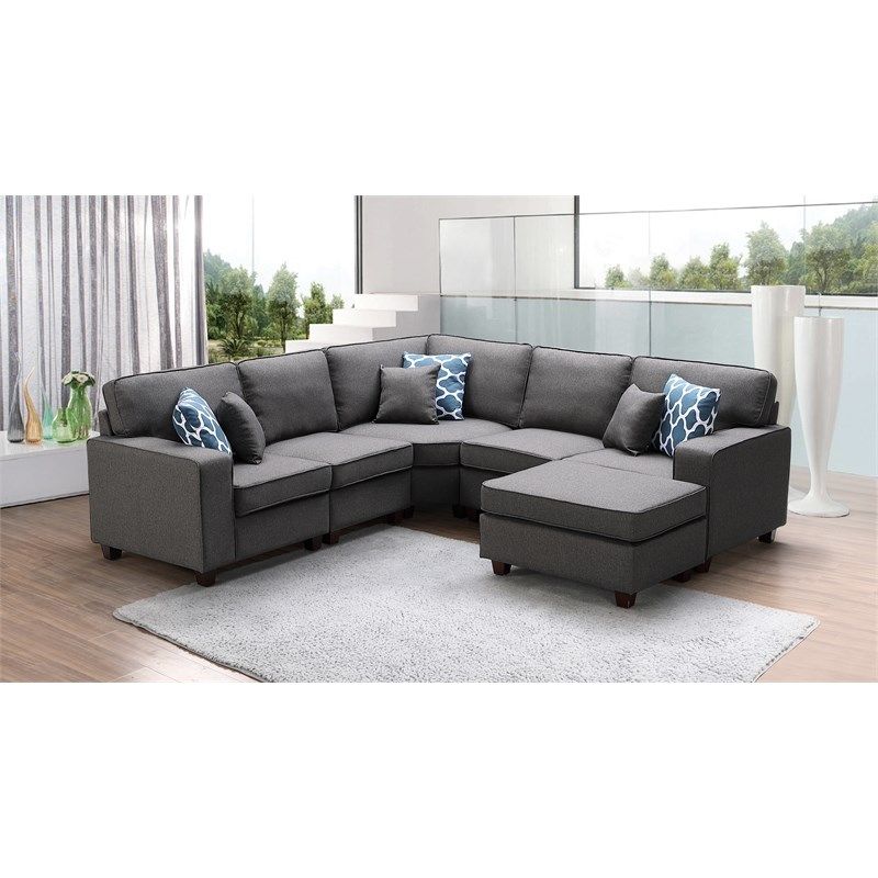 Sonoma Dark Gray Fabric 6pc Modular Sectional Sofa And Intended For Dream Navy 3 Piece Modular Sofas (View 3 of 15)