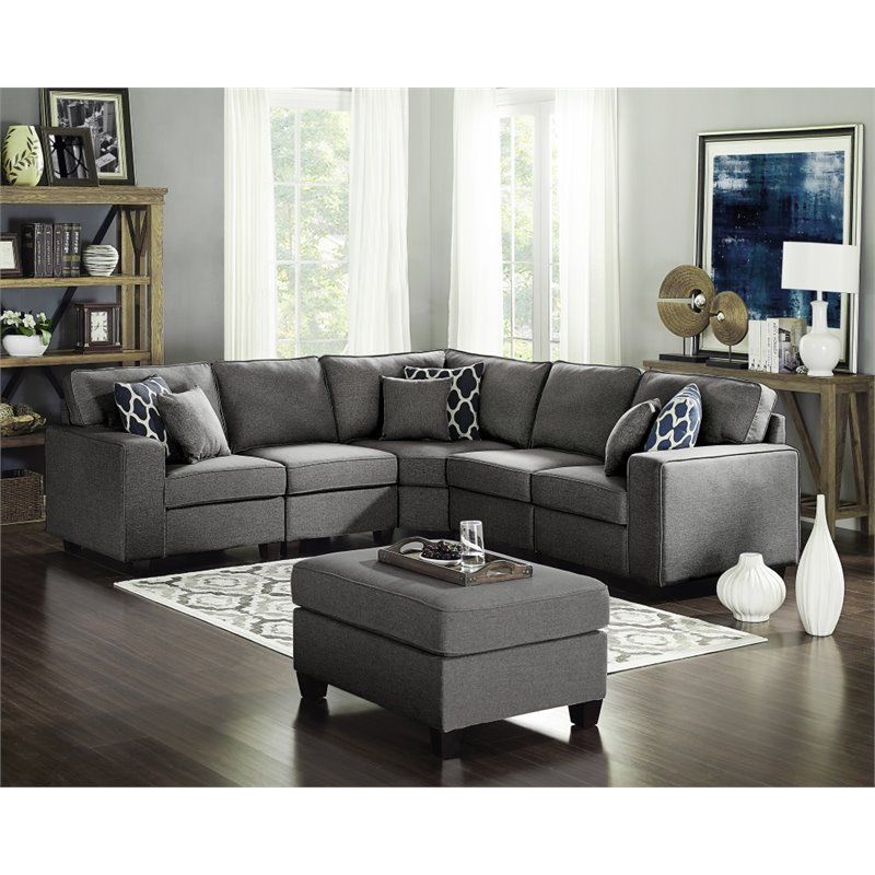 Sonoma Dark Gray Linen 6Pc Modular Sectional Sofa And Inside Sectional Sofas In Gray (View 11 of 15)