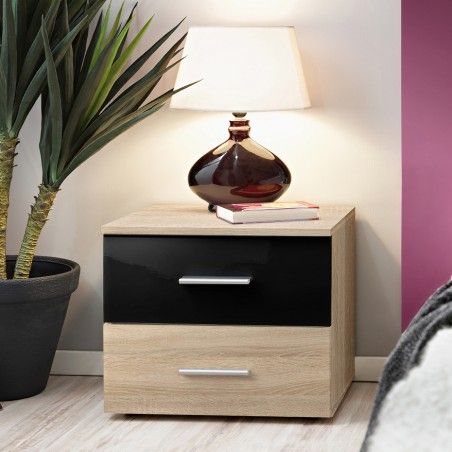 Sonoma Oak Wood Effect + Black High Gloss Bedside Table Intended For Most Recent Fulton Oak Effect Wide Tv Stands (View 11 of 15)