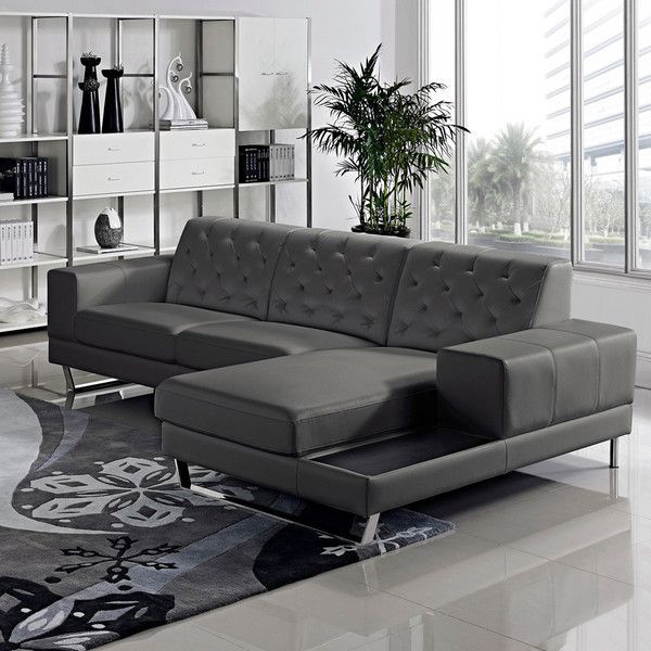 Stella Contemporary Chaise Leather Sectional Sofa Set | 2 Throughout 2Pc Burland Contemporary Sectional Sofas Charcoal (View 12 of 15)