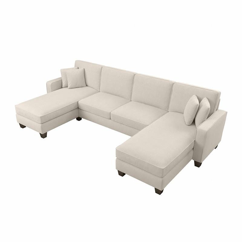 Stockton 130W Sectional With Double Chaise In Cream Within 130" Stockton Sectional Couches With Double Chaise Lounge Herringbone Fabric (View 1 of 15)