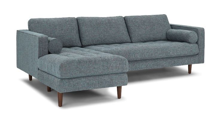 Sven Aqua Tweed Left Sectional Sofa | Sectional Sofa, Mid Inside Dove Mid Century Sectional Sofas Dark Blue (View 7 of 15)