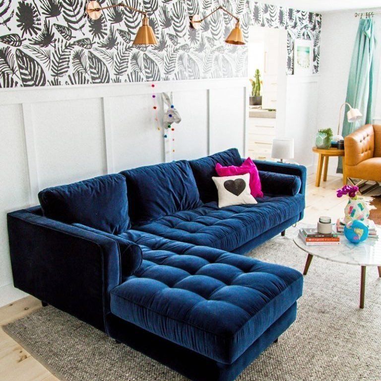 Sven Cascadia Blue Left Sectional Sofa | Sofa Colors Throughout Florence Mid Century Modern Velvet Left Sectional Sofas (View 7 of 15)