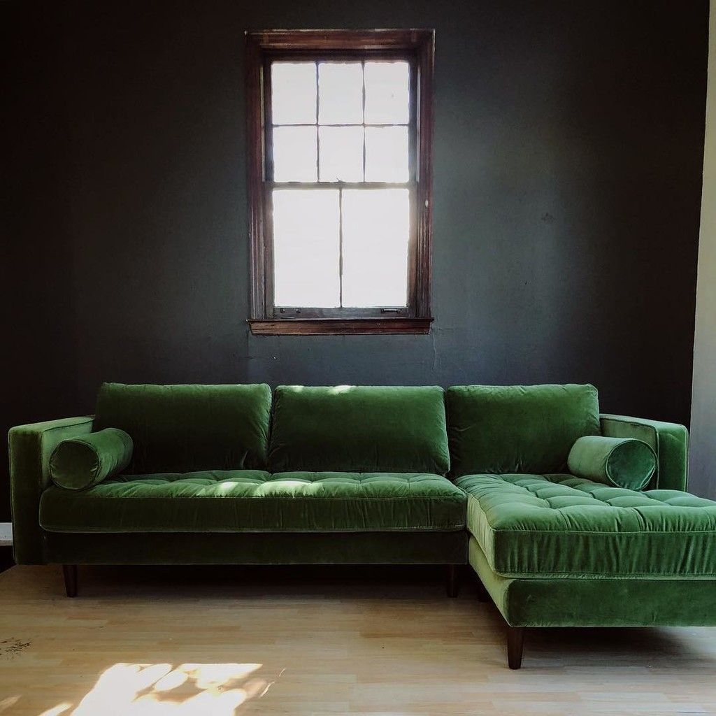 Sven Grass Green Left Sectional Sofa | Sectional Sofa Throughout Florence Mid Century Modern Velvet Left Sectional Sofas (View 8 of 15)