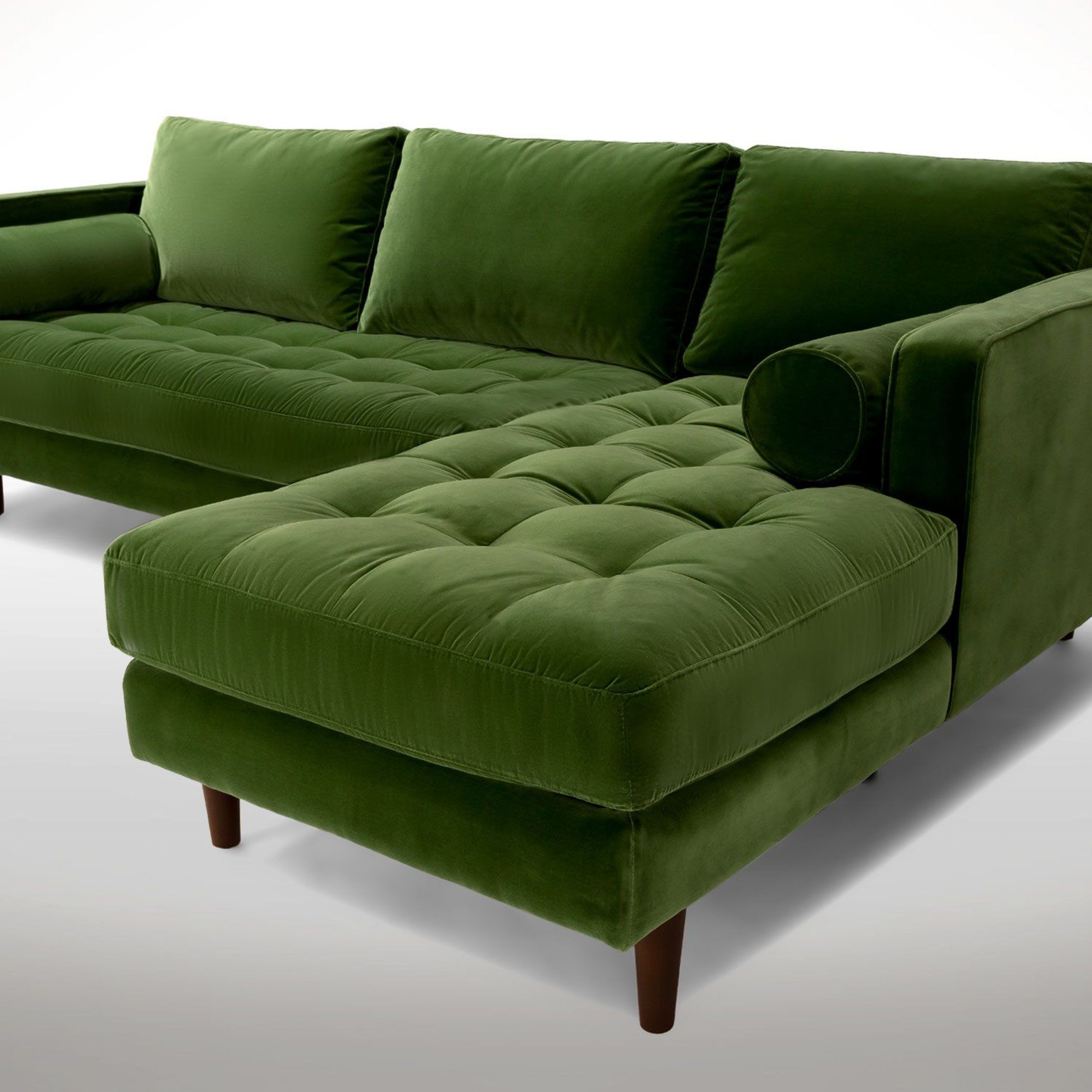 Sven Grass Green Right Sectional Sofa | Sectional Sofa In Florence Mid Century Modern Velvet Right Sectional Sofas (View 10 of 15)