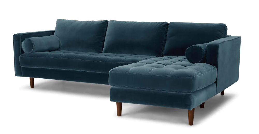 Sven Pacific Blue Right Sectional Sofa | Modern Sofa Pertaining To Somerset Velvet Mid Century Modern Right Sectional Sofas (View 2 of 15)