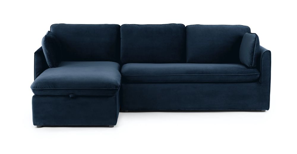 Tidal Blue Oneira Left Facing Velvet Sofa Bed | Article With Florence Mid Century Modern Velvet Left Sectional Sofas (View 5 of 15)