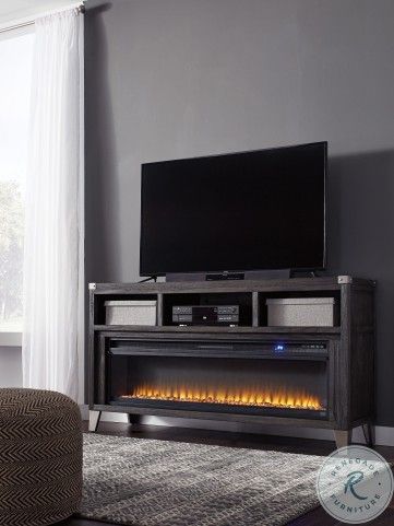 Todoe Gray Lg Tv Stand With Wide Fireplace Insert From Throughout Most Up To Date Deco Wide Tv Stands (View 8 of 15)