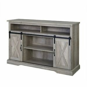 Trendy Jaxpety 58" Farmhouse Sliding Barn Door Tv Stands Within 52" Modern Farmhouse High Boy Wood Tv Stand With Sliding (View 4 of 15)