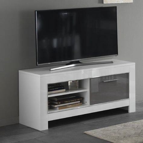 Trendy White Tv Stands For Flat Screens Intended For Lorenz Small Tv Stand In White And Grey High Gloss With  (View 4 of 15)