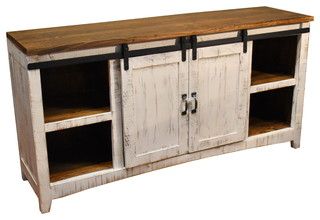 Trendy Wood Corner Storage Console Tv Stands For Tvs Up To 55&quot; White Pertaining To Rustic 68" White Barn Door Media Console – Farmhouse (View 10 of 15)