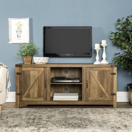 Trendy Woven Paths Farmhouse Sliding Barn Door Tv Stands With Multiple Finishes Within 58" Barn Door Tv Stand With Side Doors For Tvs Up To  (View 2 of 4)