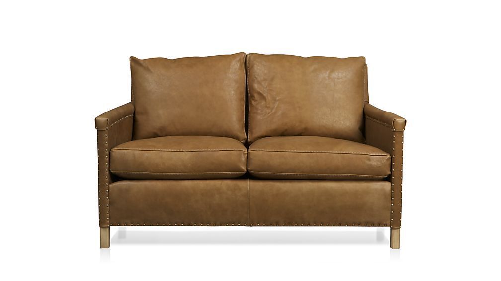 Trevor Brown Leather Loveseat With Nailheads + Reviews Throughout Trevor Sofas (View 3 of 15)
