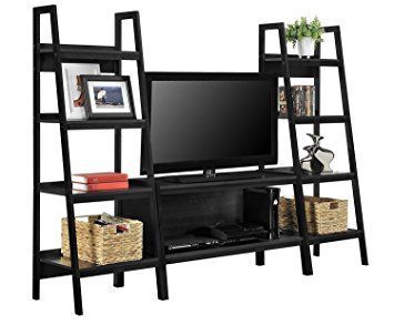 Tv Stand + Bookcase Entertainment Console Rack Rear For Up With Regard To Well Known Tiva Oak Ladder Tv Stands (Photo 14 of 15)