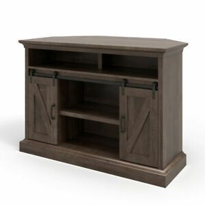 Tv Stand Brown Farmhouse Barn Sliding Door Cabinet Open With 2018 Avalene Rustic Farmhouse Corner Tv Stands (View 5 of 15)