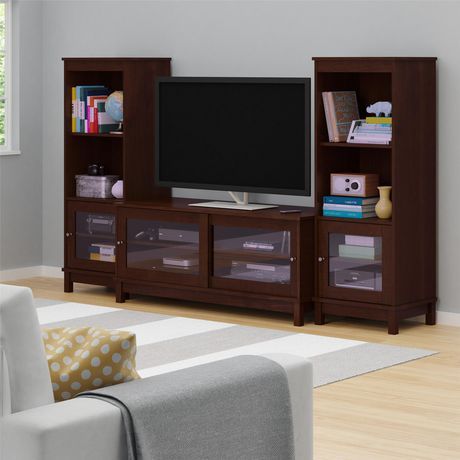 Tv Stand With Sliding Glass Doors For Tvs Up To 55", Dark Inside Popular Glass Shelves Tv Stands For Tvs Up To 50&quot; (View 4 of 15)