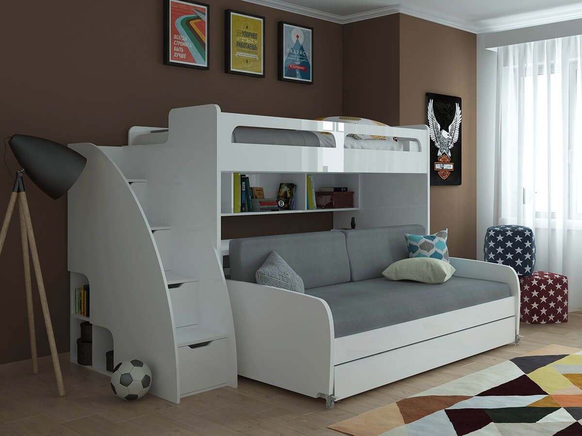 Twin Over Twin Xl Bunk Bed With Sofa, Desk And Trundle Bel With Regard To Twin Nancy Sectional Sofa Beds With Storage (View 8 of 15)