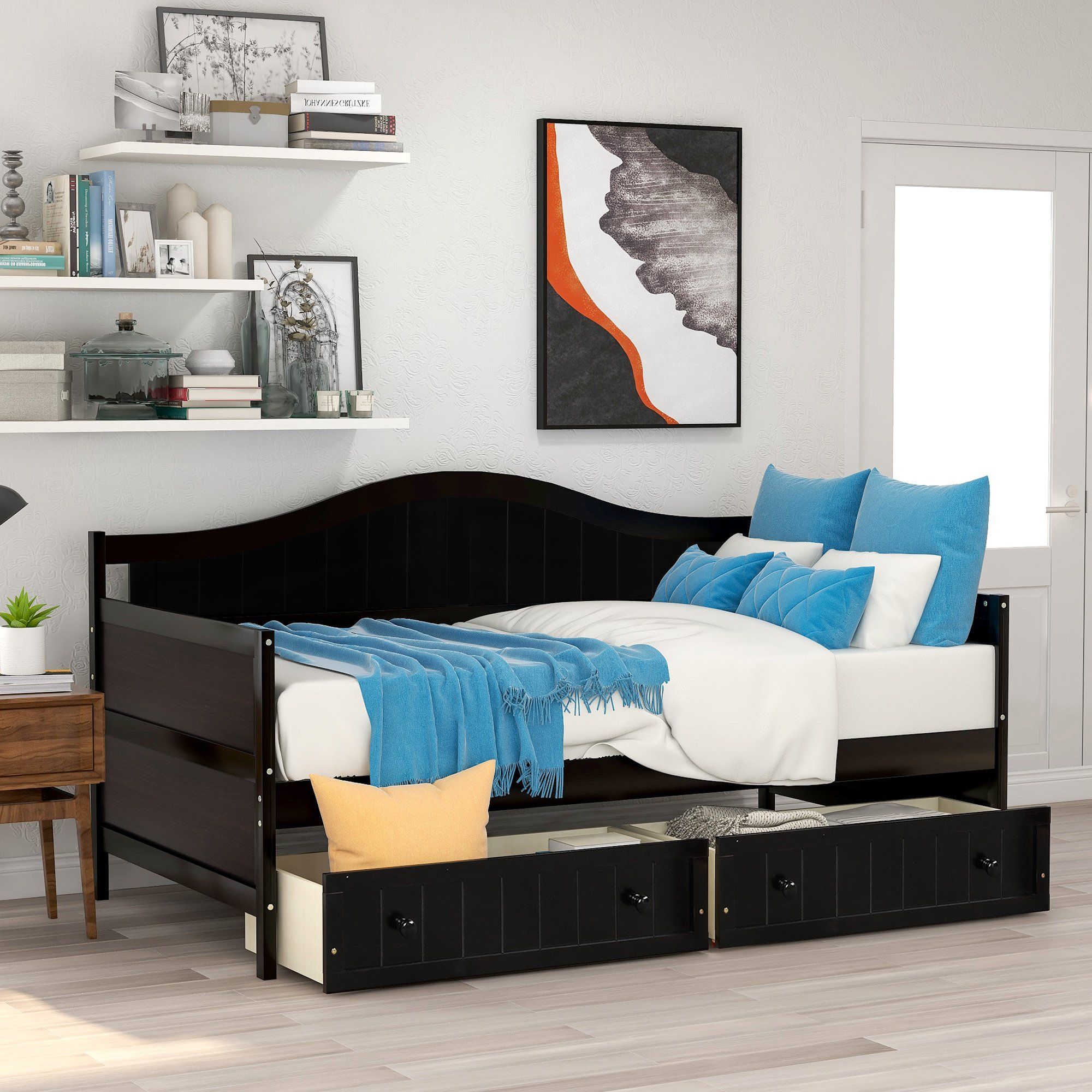 Twin Wooden Daybed With 2 Drawers, Sofa Bed For Bedroom In Twin Nancy Sectional Sofa Beds With Storage (View 4 of 15)