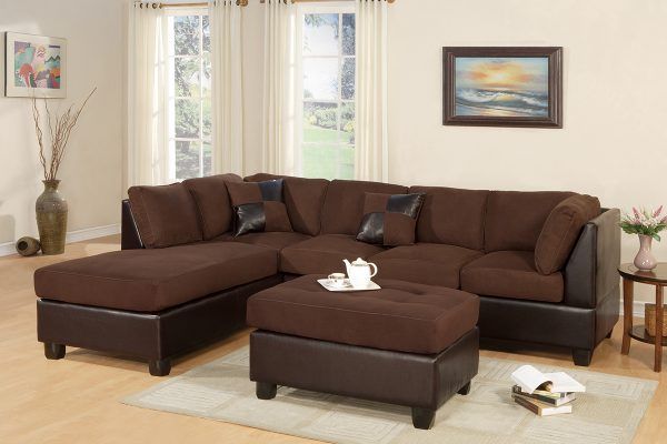 Two Tone Brown 3 Pc Sectional & Ottoman – Paradise Intended For 3Pc Faux Leather Sectional Sofas Brown (View 3 of 15)