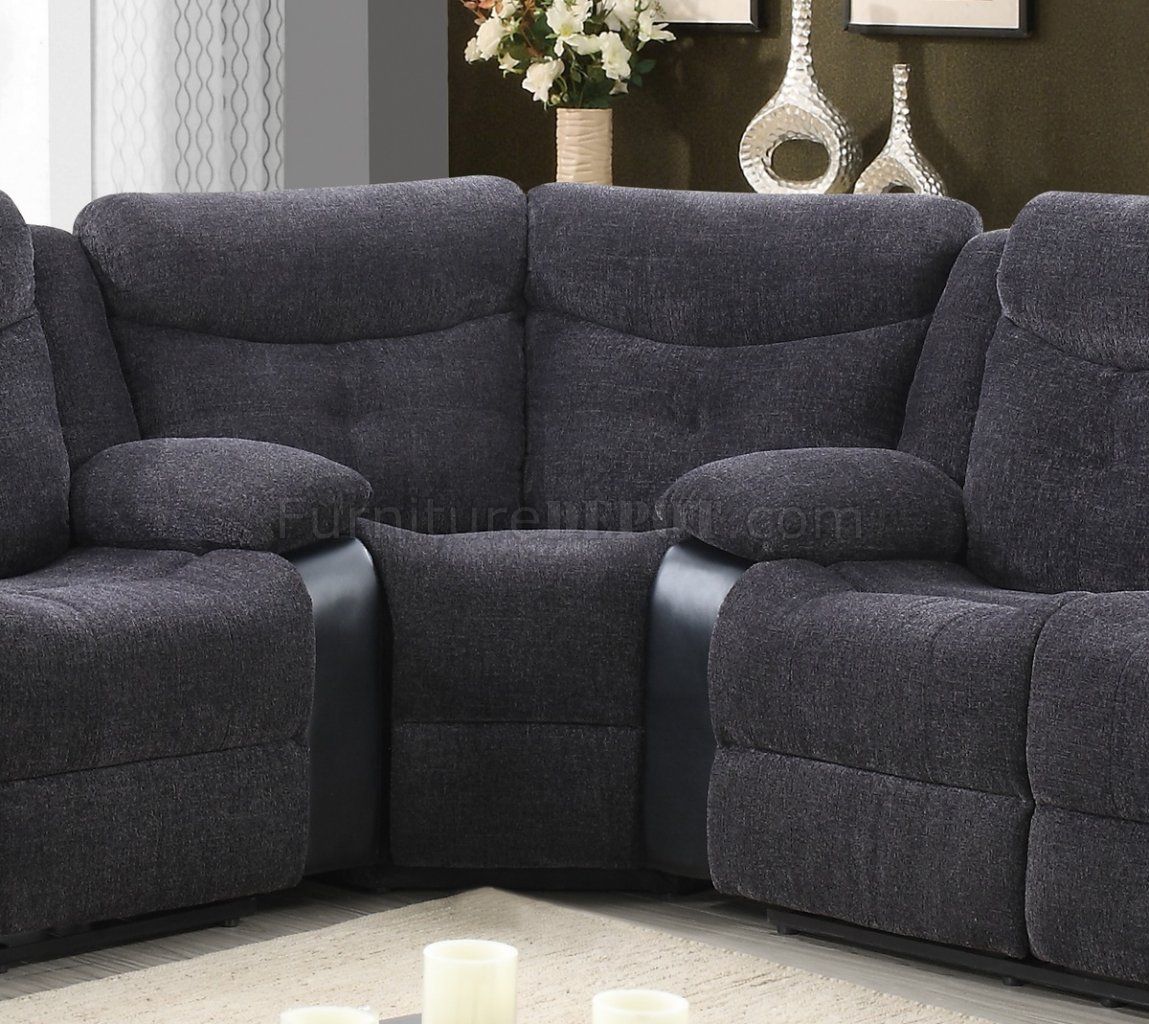 U1566 Motion Sectional Sofa Dark Grey Fabric & Black Pu Inside Sectional Sofas In Gray (View 15 of 15)