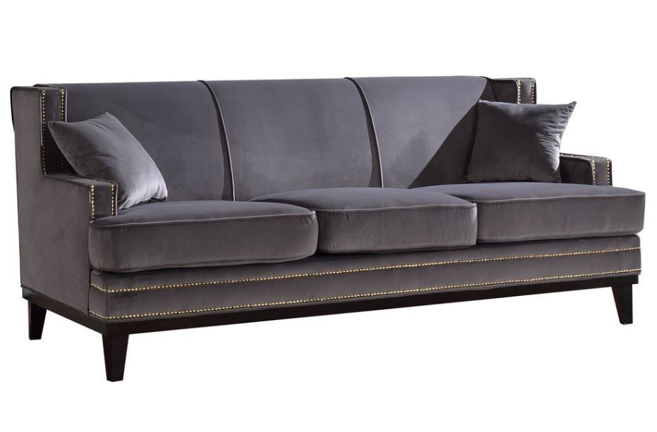 Ugenia Velvet Sofa With Nailhead Trim In Grey From Divano With Regard To Radcliff Nailhead Trim Sectional Sofas Gray (View 11 of 15)