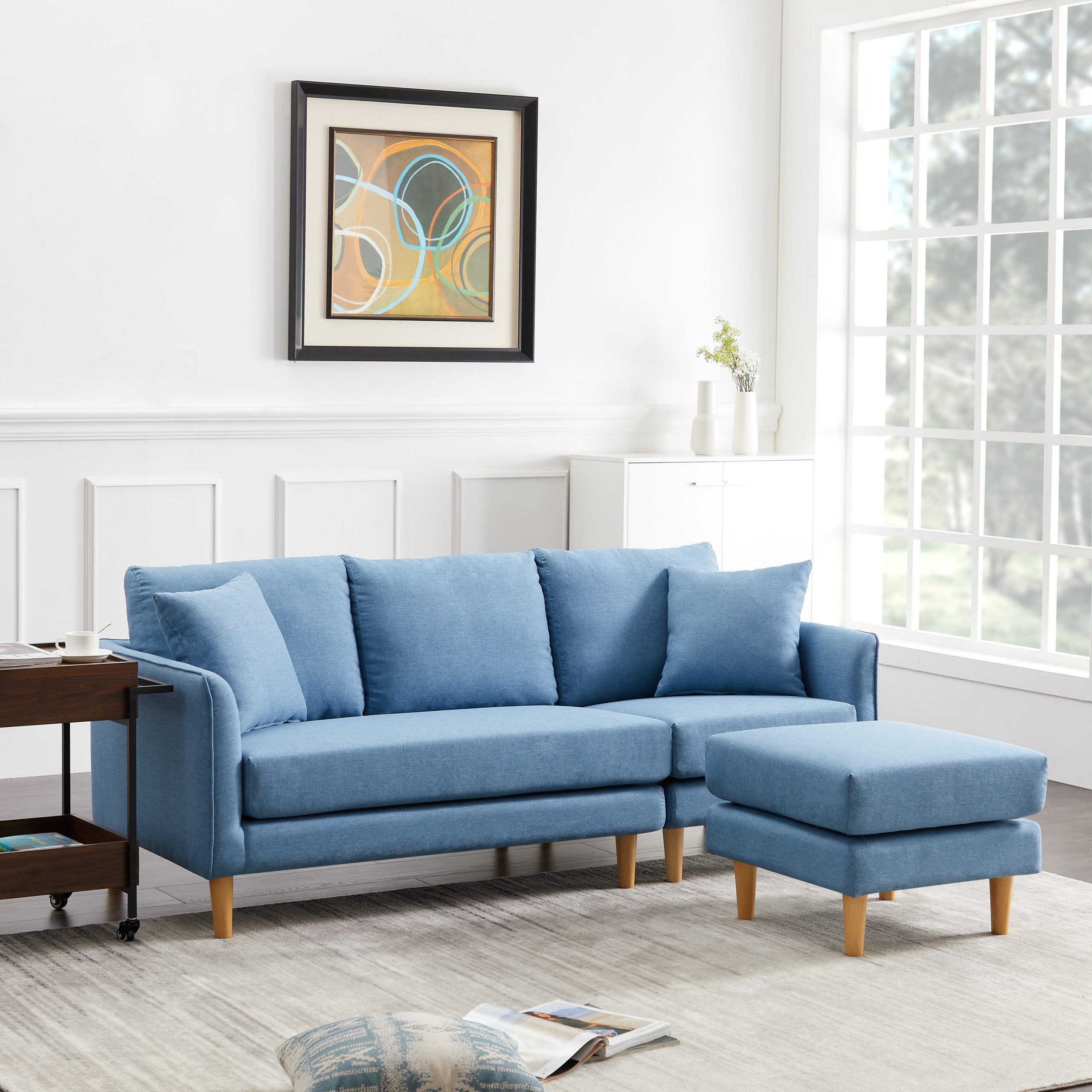 Urhomepro Reversible Sectional Sofa Couch, Modern 3 Seat Regarding Dove Mid Century Sectional Sofas Dark Blue (View 14 of 15)