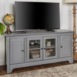 Walker Edison Furniture Company Antique Grey Wood Highboy Inside Most Up To Date Modern Tv Stands In Oak Wood And Black Accents With Storage Doors (View 7 of 15)
