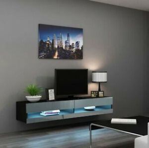 Wall Mounted Tv Stand 16 Color Led Floating Shelf Black Inside Well Known Rfiver Modern Black Floor Tv Stands (View 1 of 15)