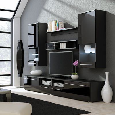 Well Known Black Gloss Tv Wall Unit In Jorah Entertainment Center Color: Black Gloss Orel (View 3 of 15)