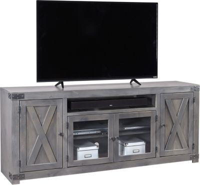 Well Known Glass Doors Corner Tv Stands For Tvs Upto 42" For Aspen Urban Farmhouse 72 Inch Gray Barn Door Tv Stand (View 8 of 15)