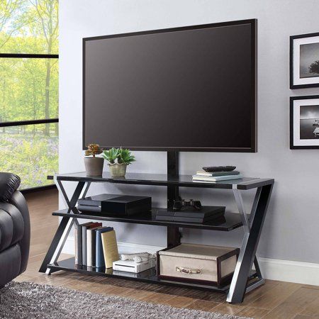 Well Known Whalen Xavier 3 In 1 Tv Stands With 3 Display Options For Flat Screens, Black With Silver Accents Intended For Whalen Xavier 3 In 1 Tv Stand For Tvs Up To 70", With 3 (Photo 2 of 15)