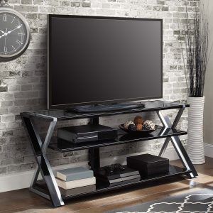 Whalen Xavier 3 In 1 Tv Stand For Tvs Up To 70″, With 3 Throughout 2018 Whalen Xavier 3 In 1 Tv Stands With 3 Display Options For Flat Screens, Black With Silver Accents (View 5 of 15)