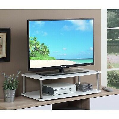 White 2 Tier Tv Monitor Swivel Stand Xlarge Tabletop Base In Well Known Corona Grey Flat Screen Tv Unit Stands (View 15 of 15)