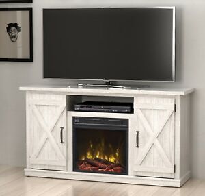 White Fireplace Tv Stand Media Console Rustic Adustable In Most Current Bromley White Wide Tv Stands (Photo 12 of 15)