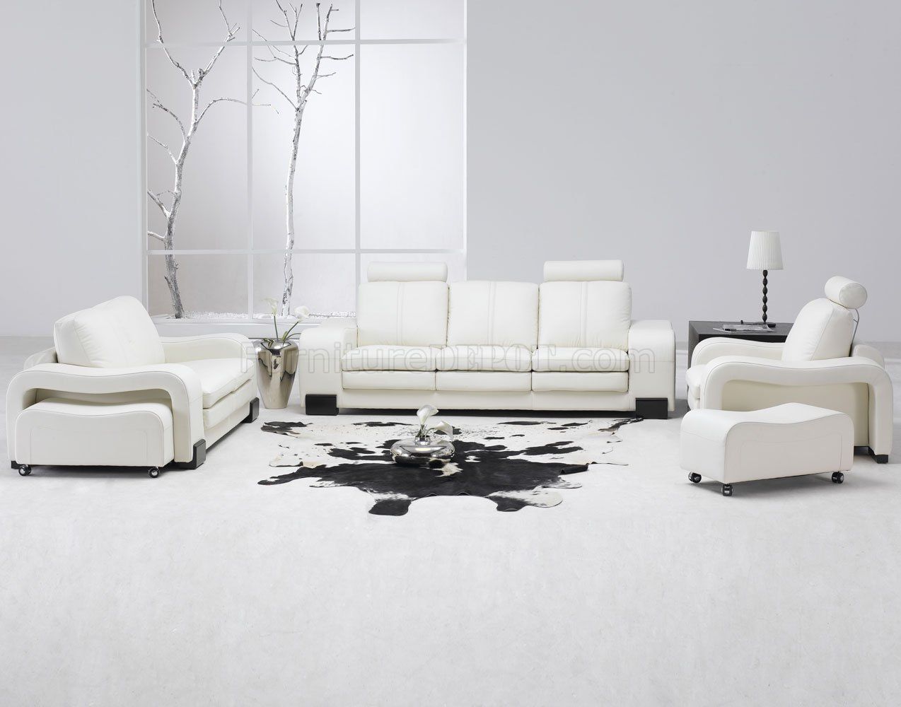 White Leather 4pc Modern Sofa, Loveseat, Chair & Couch Inside 4pc Beckett Contemporary Sectional Sofas And Ottoman Sets (View 9 of 15)