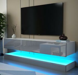 White Matt High Gloss Grey Tv Stand Cabinet Floating Wall In Preferred Milano White Tv Stands With Led Lights (View 7 of 15)