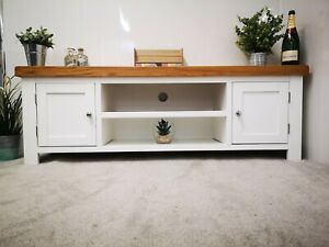White Tv Stand – Large Painted Oak Tv Cabinet – Extra Wide Pertaining To Current Dillon Oak Extra Wide Tv Stands (View 2 of 15)