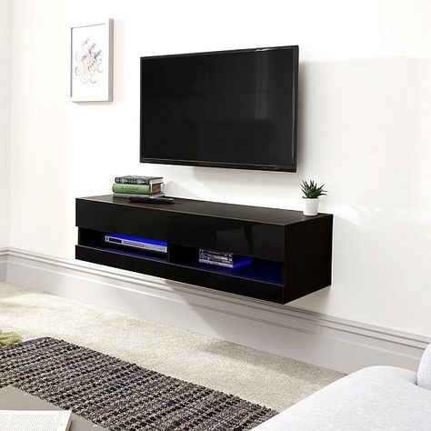 Widely Used Black Gloss Tv Wall Unit In Abril Wall Mounted Small Tv Wall Unit In Black Gloss With (View 1 of 15)