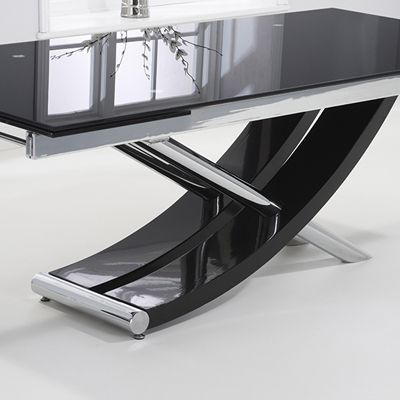 Widely Used Milan Glass Tv Stands Regarding Hanford Black Glass Extending Dining Table With 12 Milan (Photo 12 of 15)