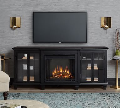 Widely Used Modern Tv Stands In Oak Wood And Black Accents With Storage Doors In Real Flame® 70" Marlowe Electric Fireplace Media Cabinet (Photo 10 of 15)