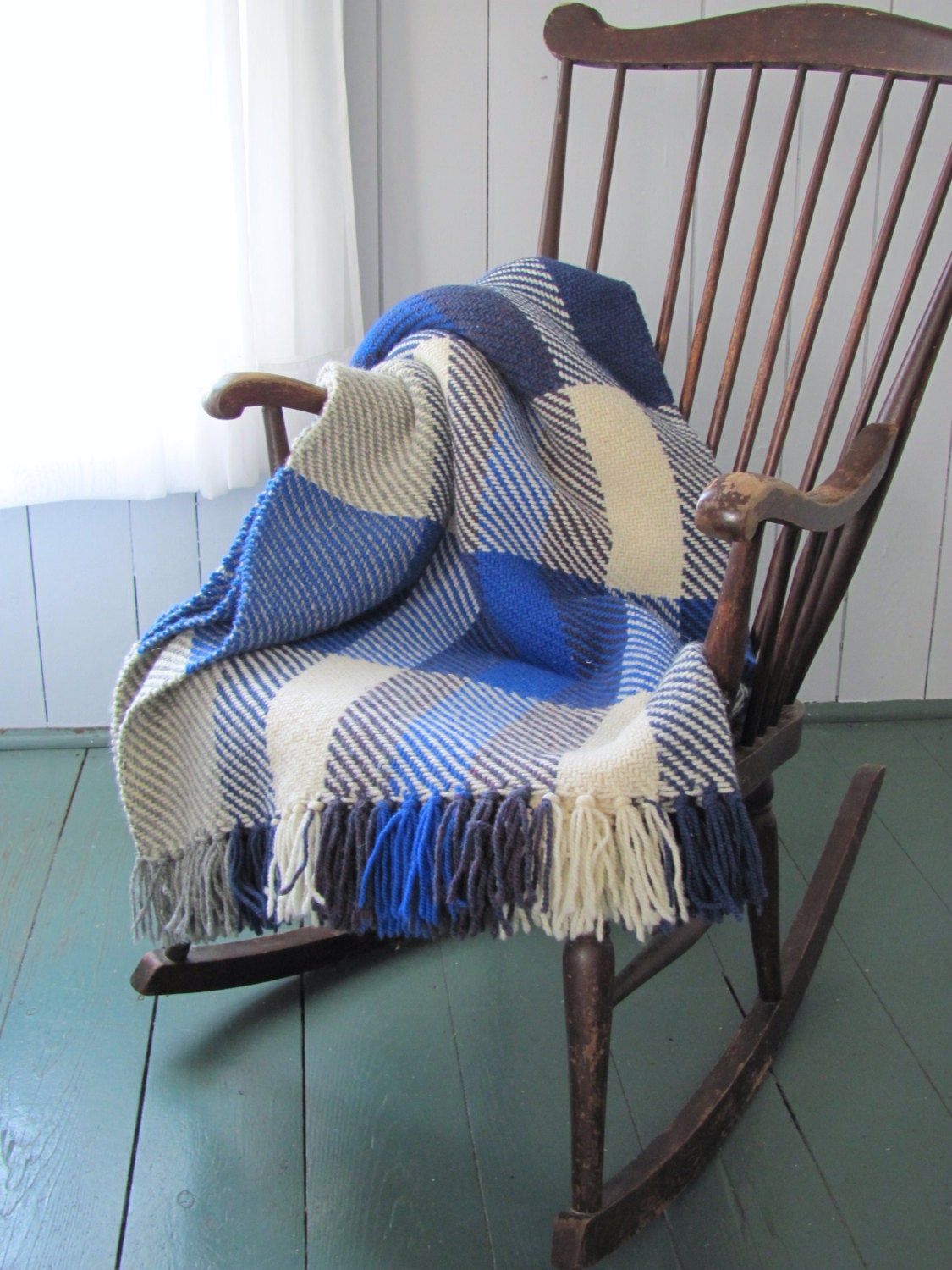 Wool Throw Blanket, Plaid Artisan Hand Woven Ocean Blue Within Artisan Blue Sofas (View 13 of 15)