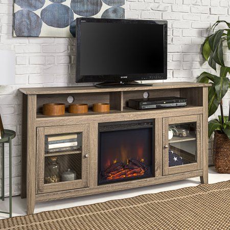 Woven Paths Highboy Glass Door Fireplace Tv Stand For Tvs Inside Well Known Woven Paths Barn Door Tv Stands In Multiple Finishes (View 4 of 15)