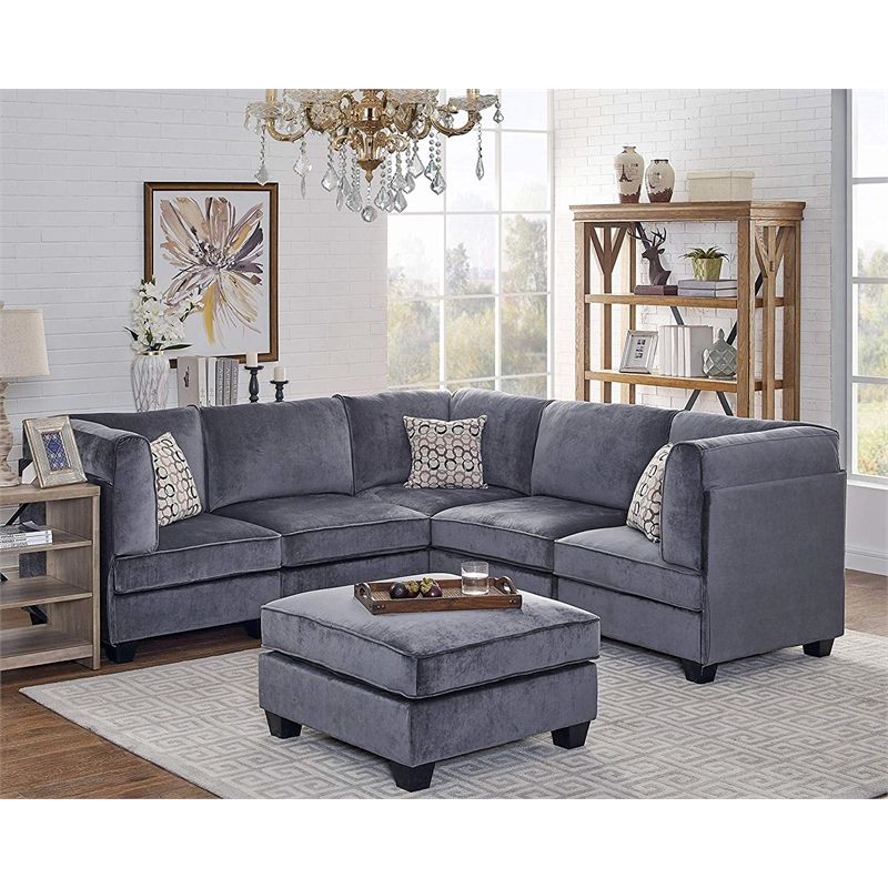 Zelmira Contemporary 6 Piece Modular Sectional Sofa In With Regard To Sectional Sofas In Gray (View 6 of 15)