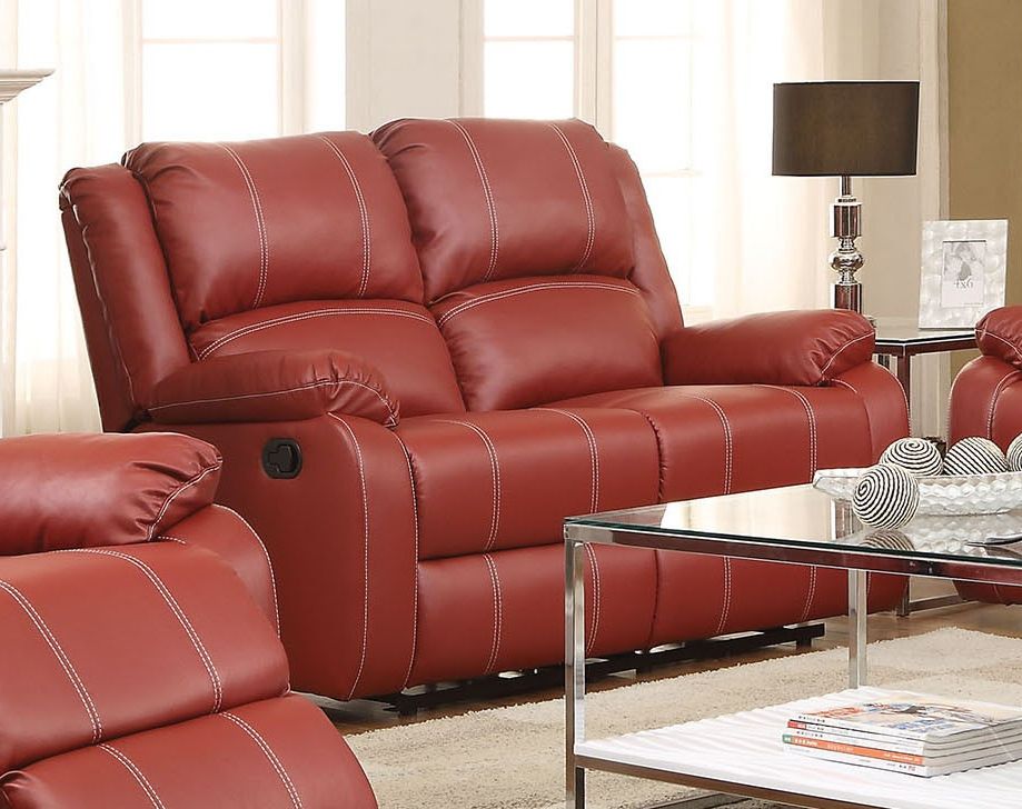 Zuriel 3 Pc Red Pu Leather Manual Recliner Sofa Setacme For Manual Reclining Sofas (View 5 of 15)