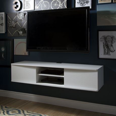 South Shore Agora Wide Wall Mounted Media Console, 56 Inch Throughout Popular Bari 160 Wall Mounted Floating 63&quot; Tv Stands (Photo 6 of 34)